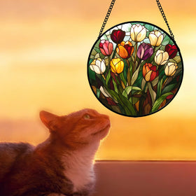 AMDERVEN tulip suncatcher close-up shows vivid colors in daylight