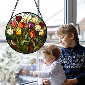 AMDERVEN tulip suncatcher showcases an intricate pattern, ideal for window art