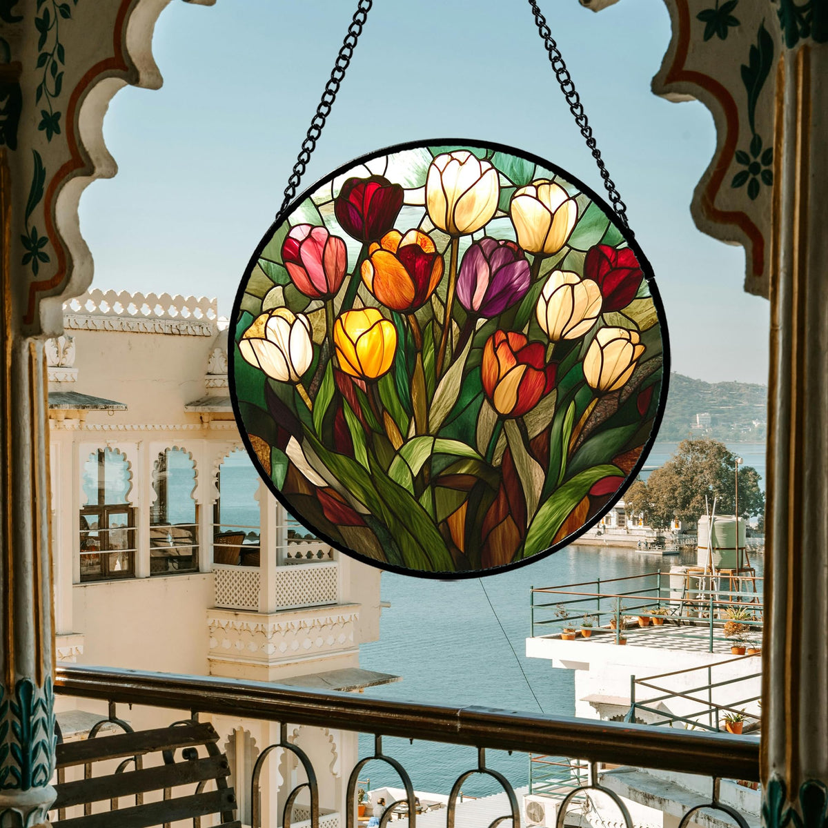 AMDERVEN tulip suncatcher in kitchen adds inviting warmth and color