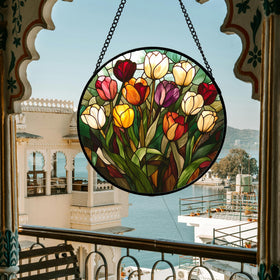 AMDERVEN tulip suncatcher in kitchen adds inviting warmth and color