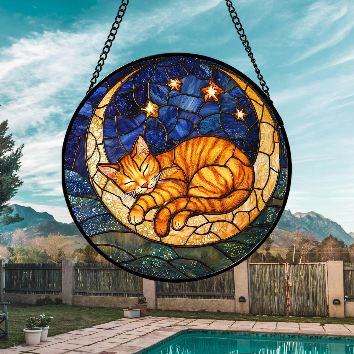 AMDERVEN stained glass window hanging adds vibrant color to interiors.