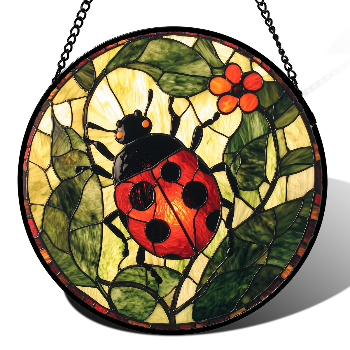AMDERVEN red ladybug sun catcher brightens windows with vivid color and cheerful ambiance.