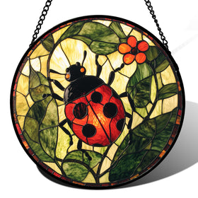 AMDERVEN red ladybug sun catcher brightens windows with vivid color and cheerful ambiance.