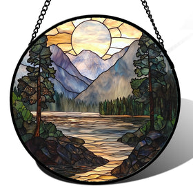 AMDERVEN sunset mountains lake suncatcher brightens living room window