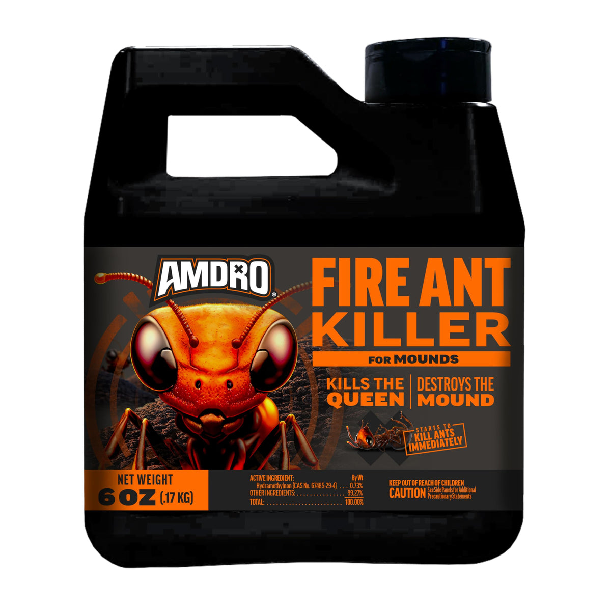 Amdro fire ant bait granules in a 6oz bag for outdoor mound treatment
