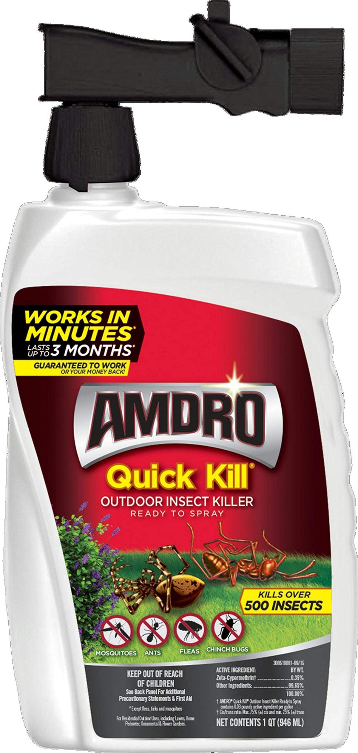 Applying Amdro Quick Kill on a lush lawn for same-day insect control.