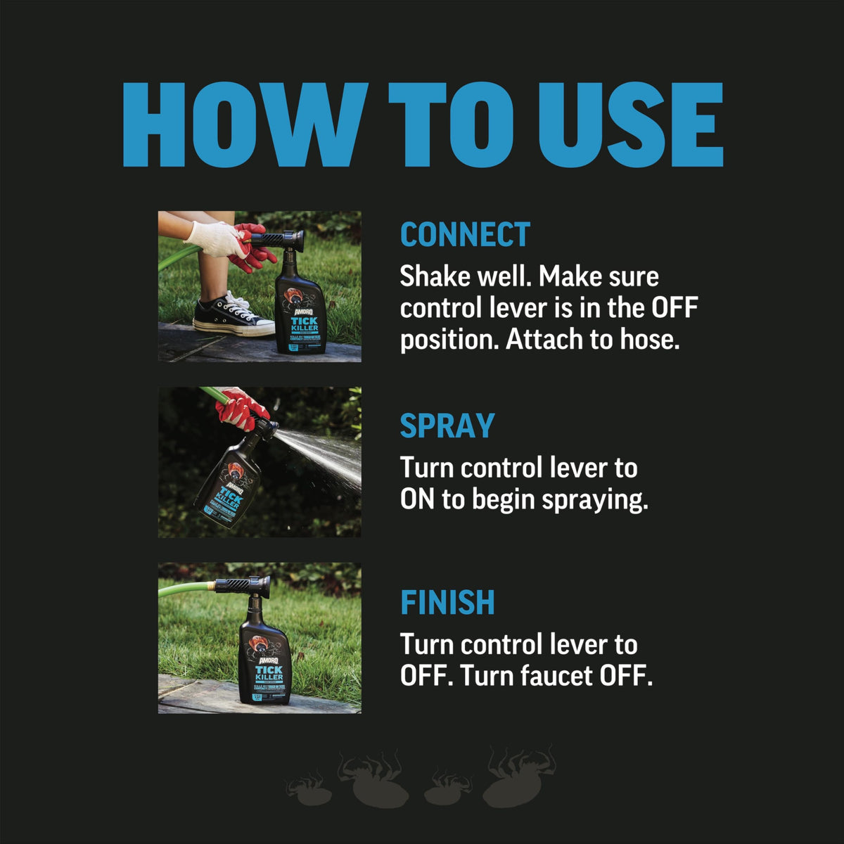 Amdro Tick Killer Yard Spray RTS treats lawns, trees, and shrubs effectively.