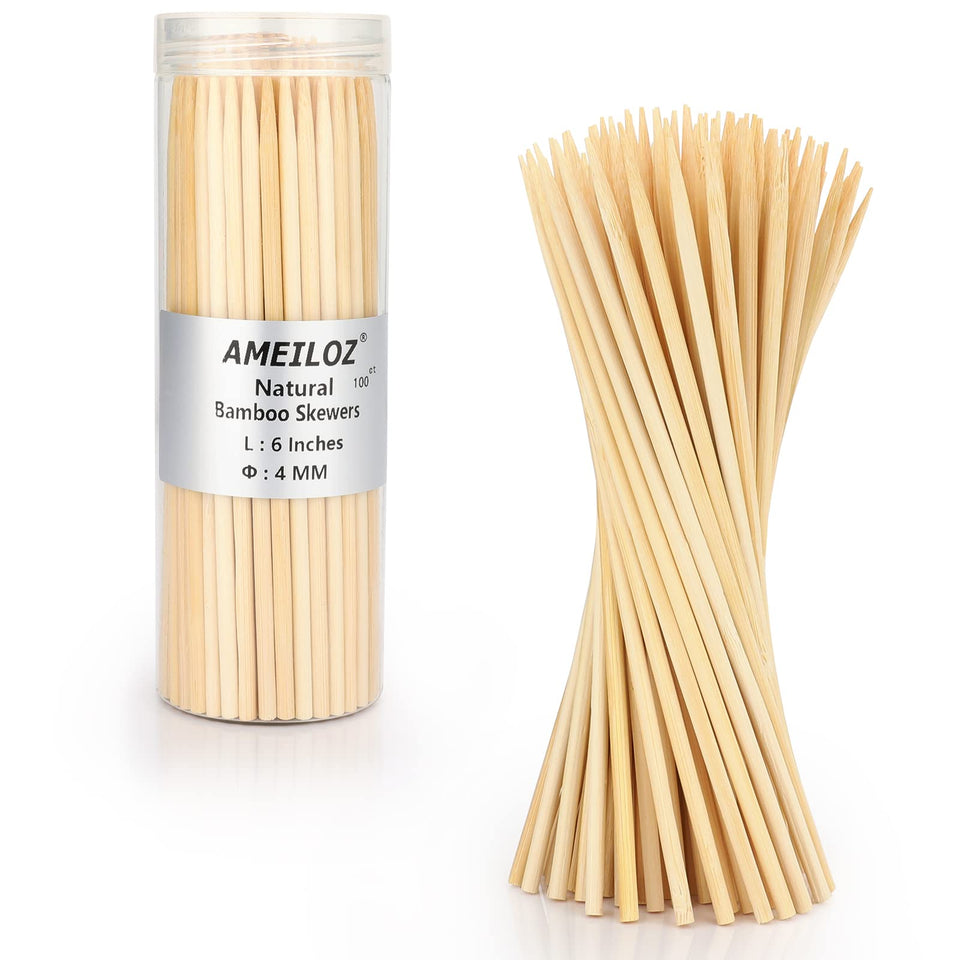 AMEILOZ 6-inch bamboo skewers for grilling and easy handling