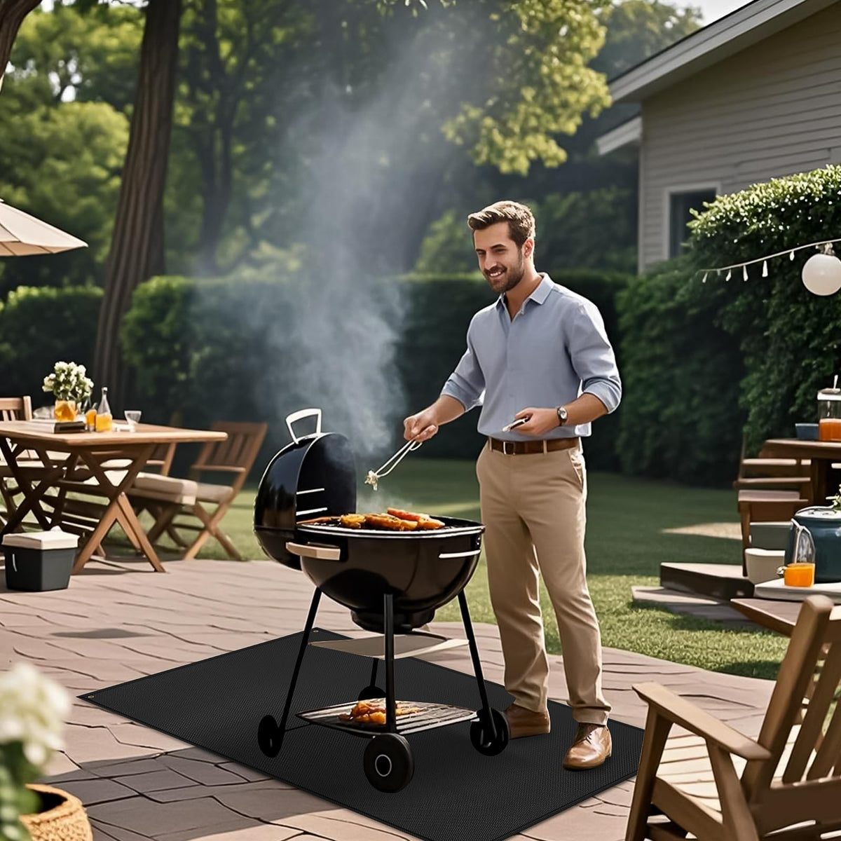 Amerbro outdoor grill mat ideal for patios and decks during cookouts