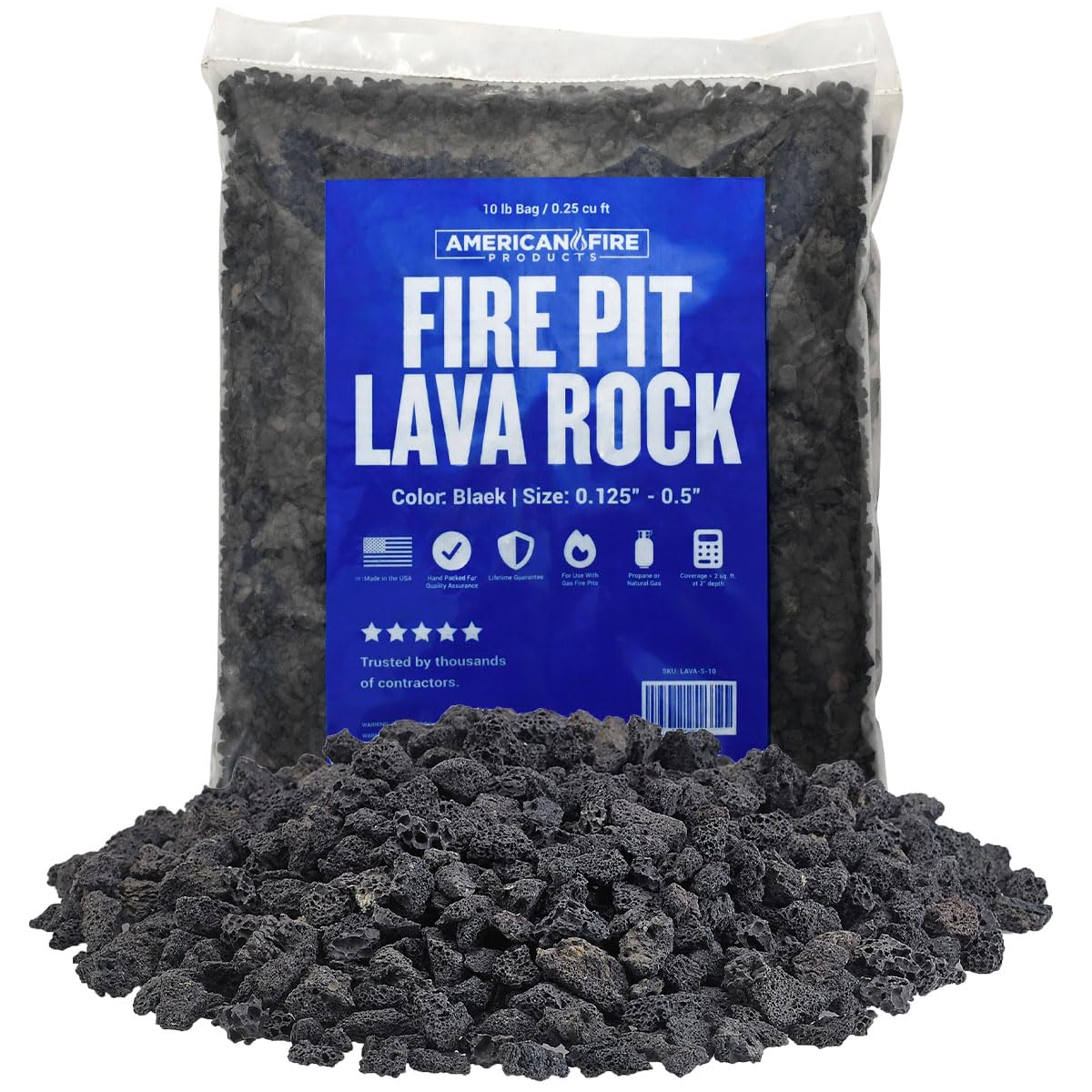 American Fireglass small lava rock arranged in a fireplace display for a natural look