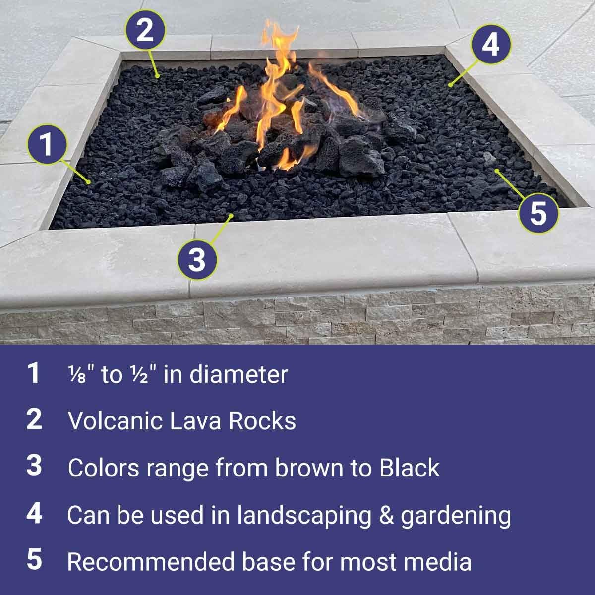 American Fireglass lava rock outdoors as garden accents and landscaping texture