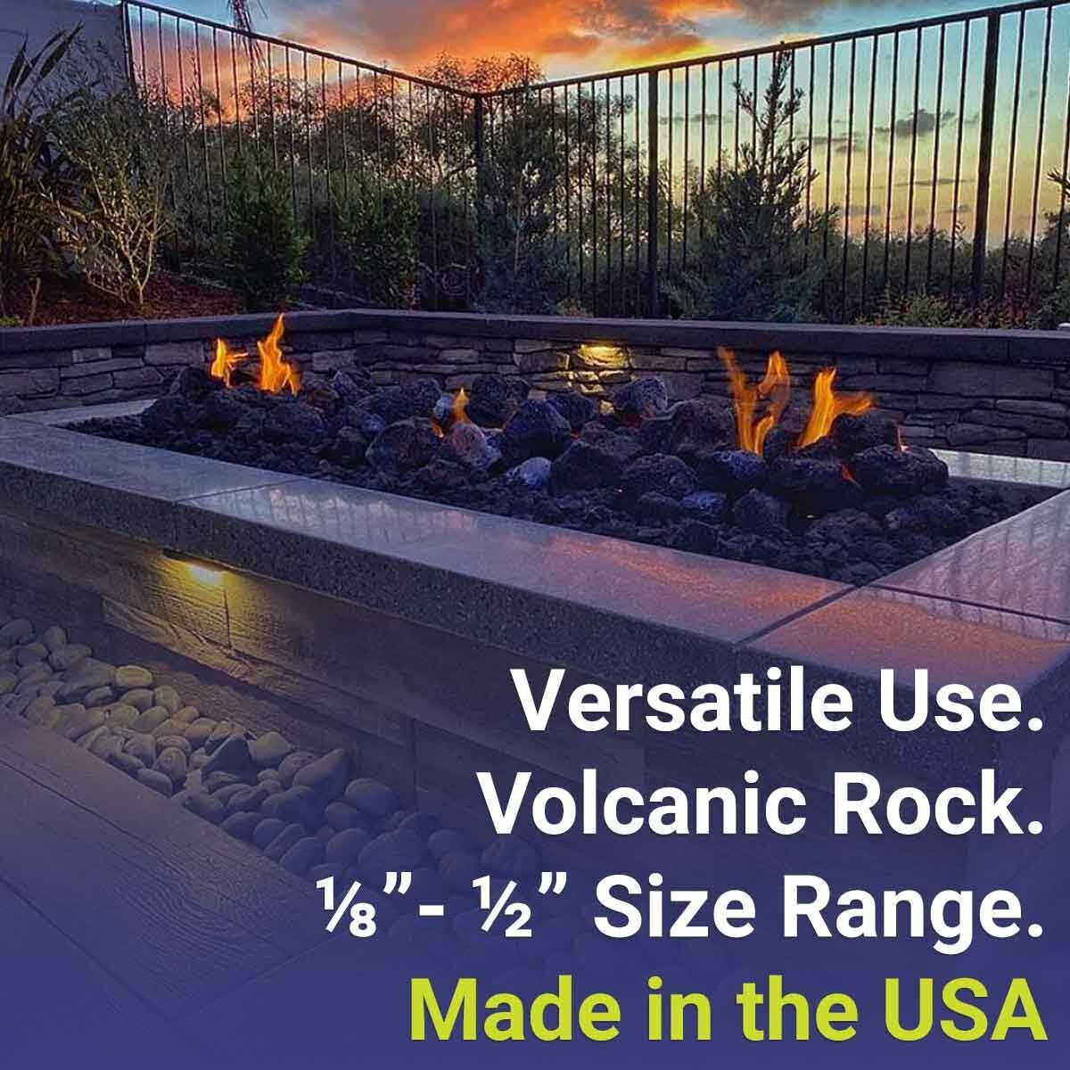 American Fireglass small lava rock under gas logs enhances flame appearance