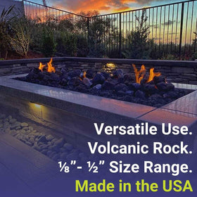 American Fireglass small lava rock under gas logs enhances flame appearance