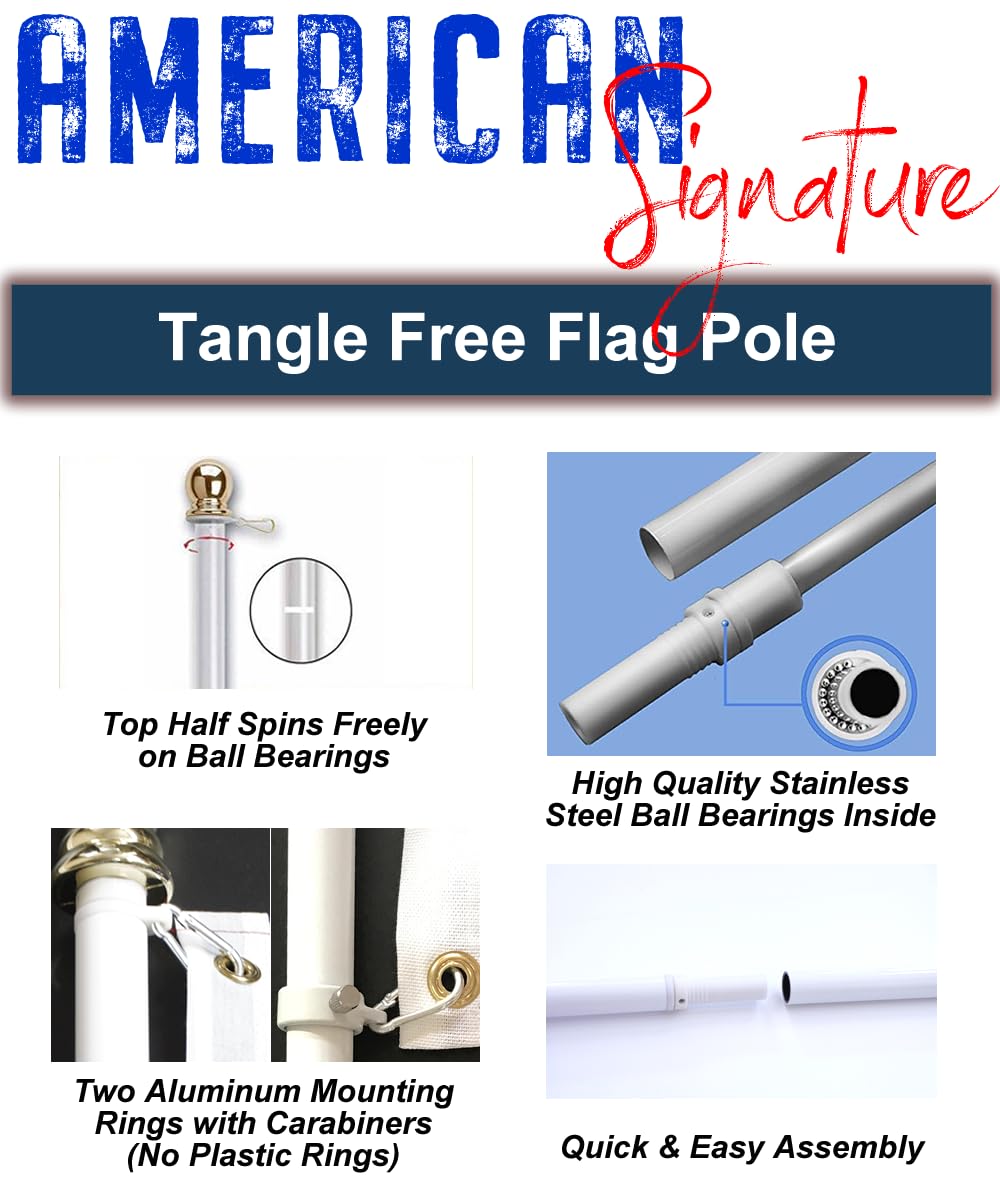 American Signature 6-foot pole supports sleeved or grommeted flags.