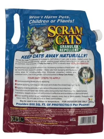Close-up of America'S Finest Scram for Cats granules for garden deterrence.