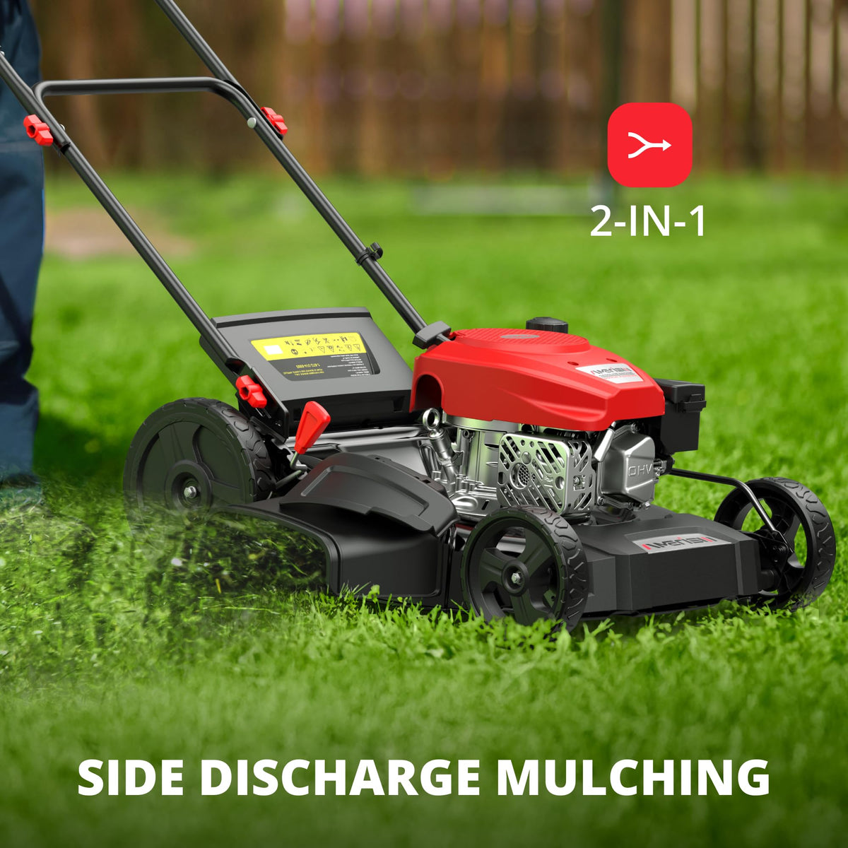 AMERISUN 21-inch mower side discharge in action for thick grass