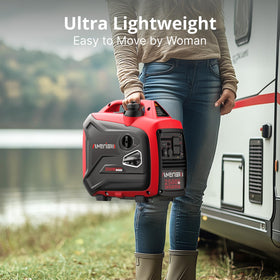 Amerisun portable generator with carrying handle in action for camping use