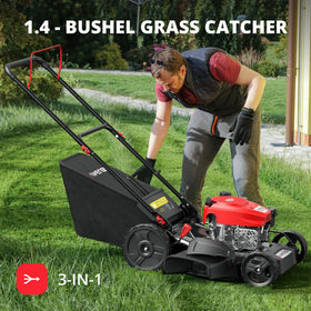 AMERISUN 3-in-1 mulch, bag, side discharge for versatile yard cleanup.