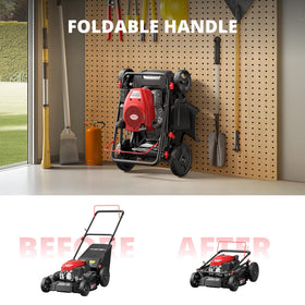 AMERISUN foldable handle for compact storage after mowing.