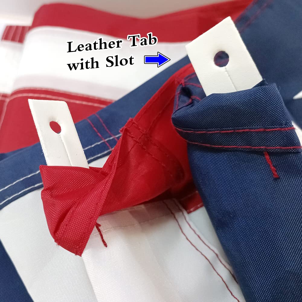 Amervex outdoor flag sleeve embroidery detail showcases durable stitching.