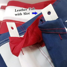 Amervex outdoor flag sleeve embroidery detail showcases durable stitching.