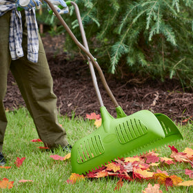 AMES In-action view shows efficient rake-and-pick up for yard debris.