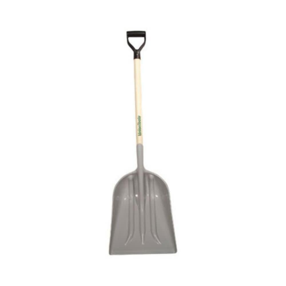 AMES True Temper poly scoop with 28-inch wooden handle extends reach.