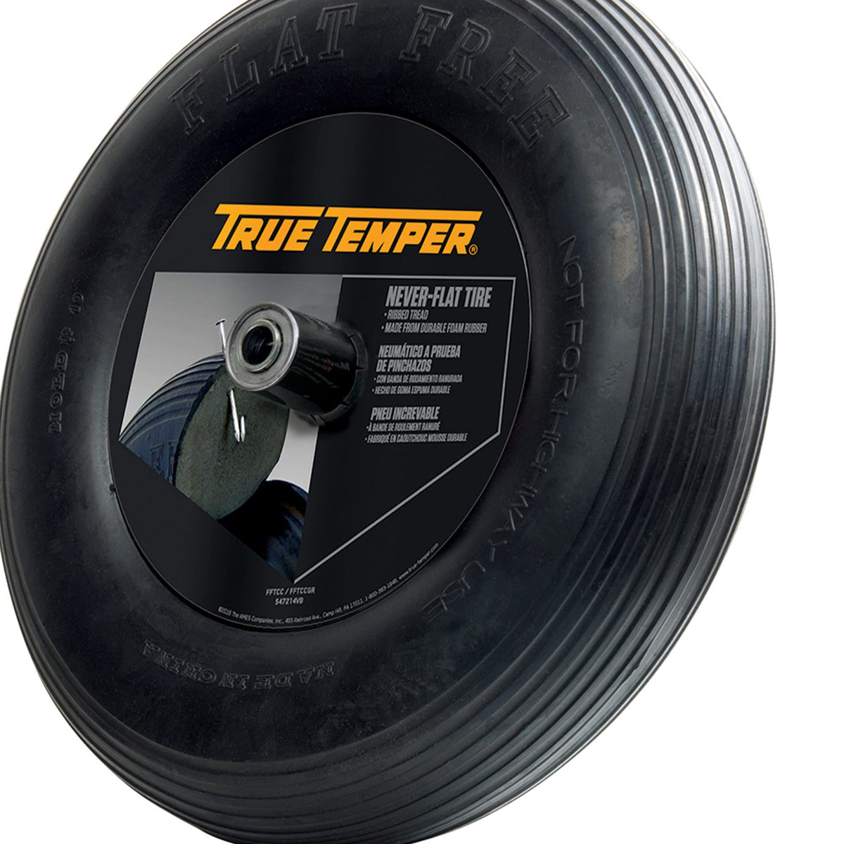 Solid polyurethane AMES wheel eliminates inflation concerns for wheelbarrows.