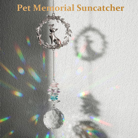 AMETHUARTZ 40mm crystal ball with cat portrait creating colorful rainbow glow