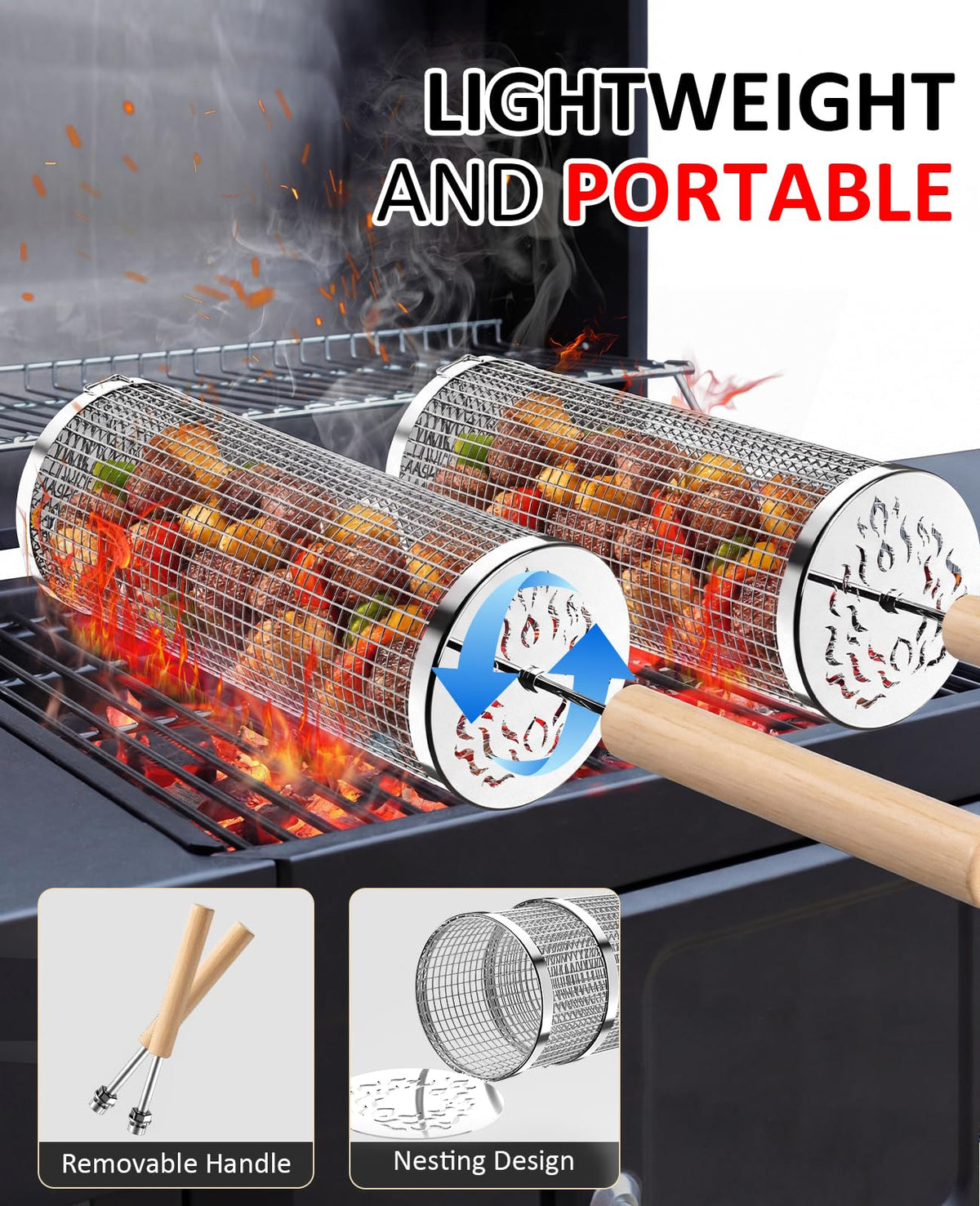 AMFLOWER nesting design saves space by stacking baskets after grilling