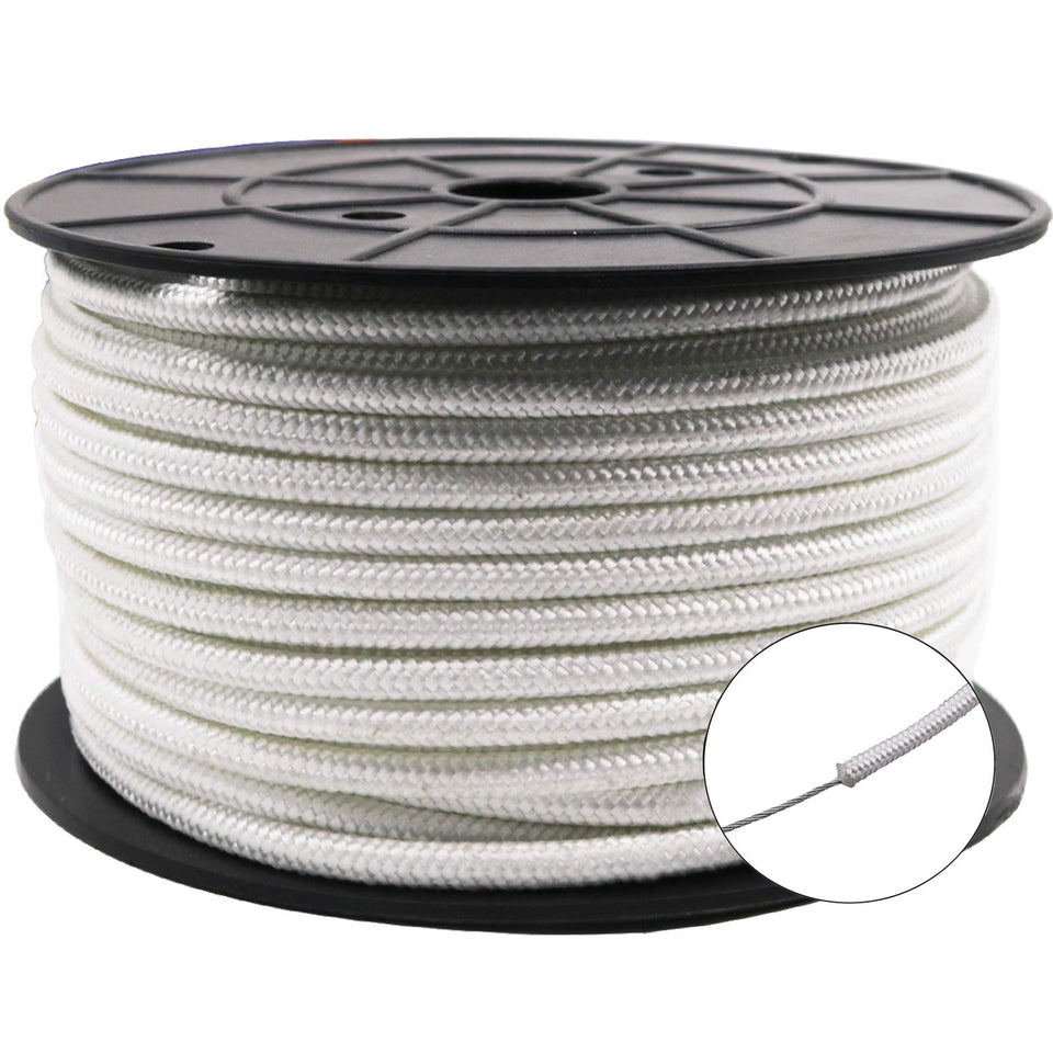 Amgate flagpole rope with steel core for 100 ft poles, tamper-resistant performance.