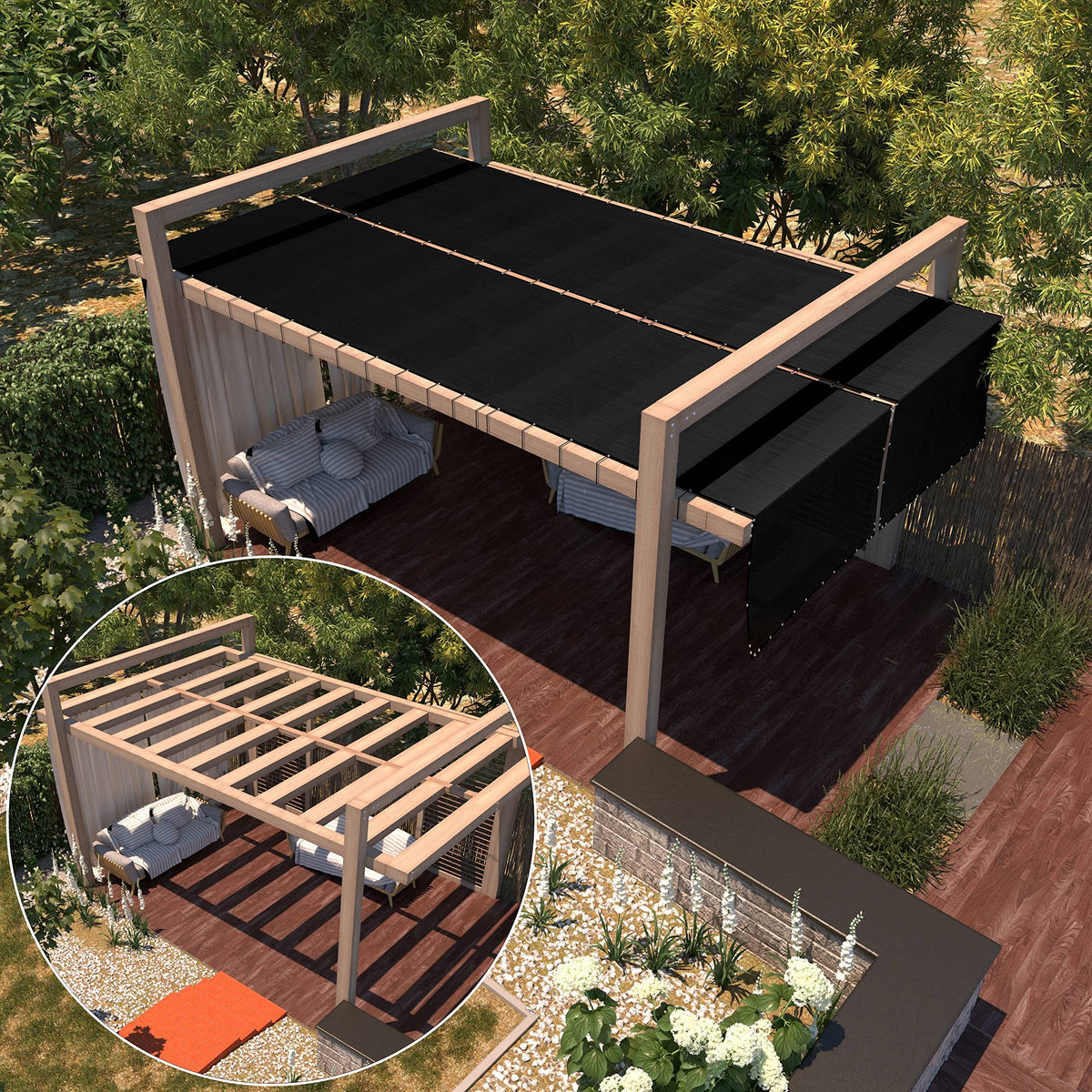 Amgo backyard-use privacy screen creates a calmer space for gatherings and leisure.