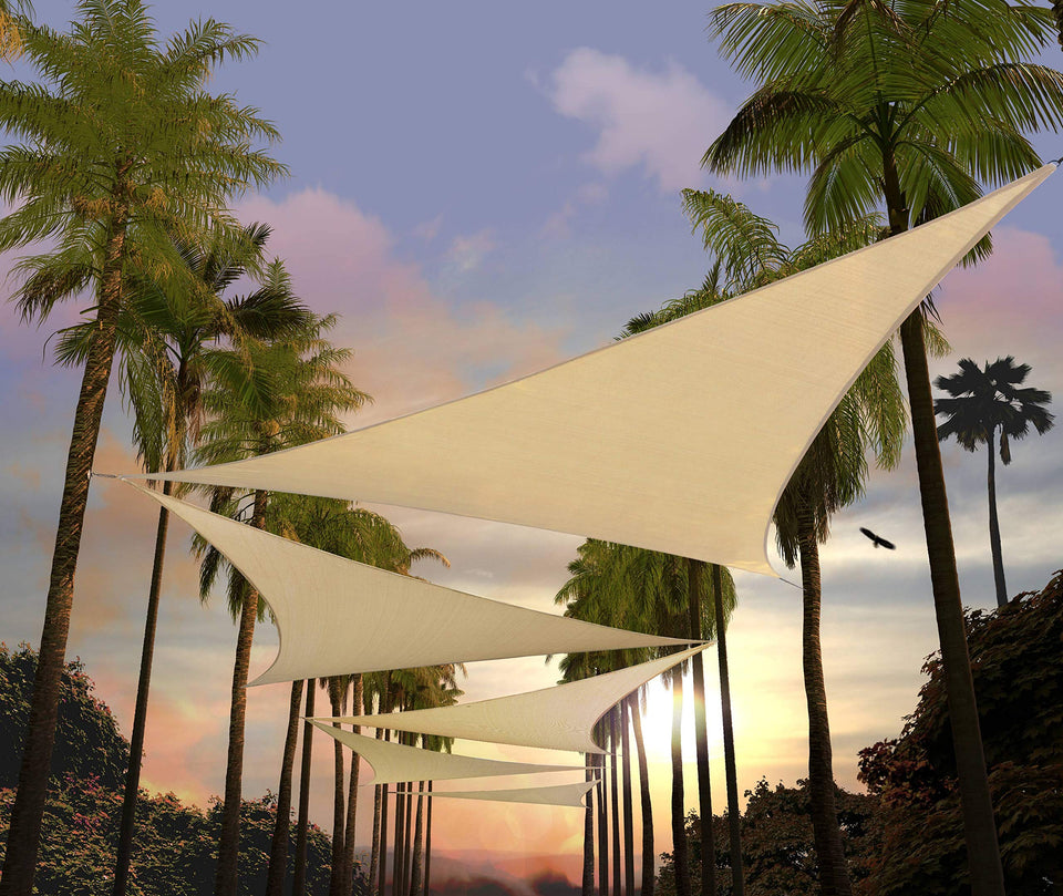 Amgo beige triangle sun shade 10x10 provides shaded relief with airflow