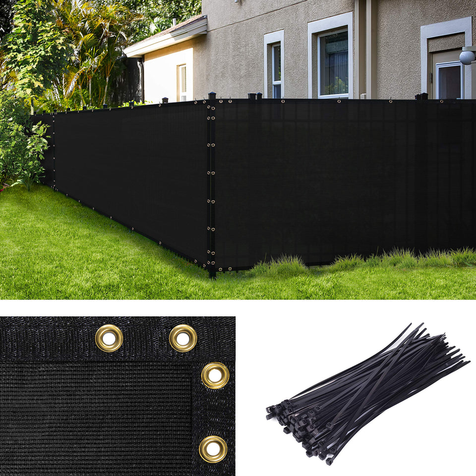 Amgo black 4ft fence privacy screen installation demonstrates quick setup for enhanced backyard privacy.