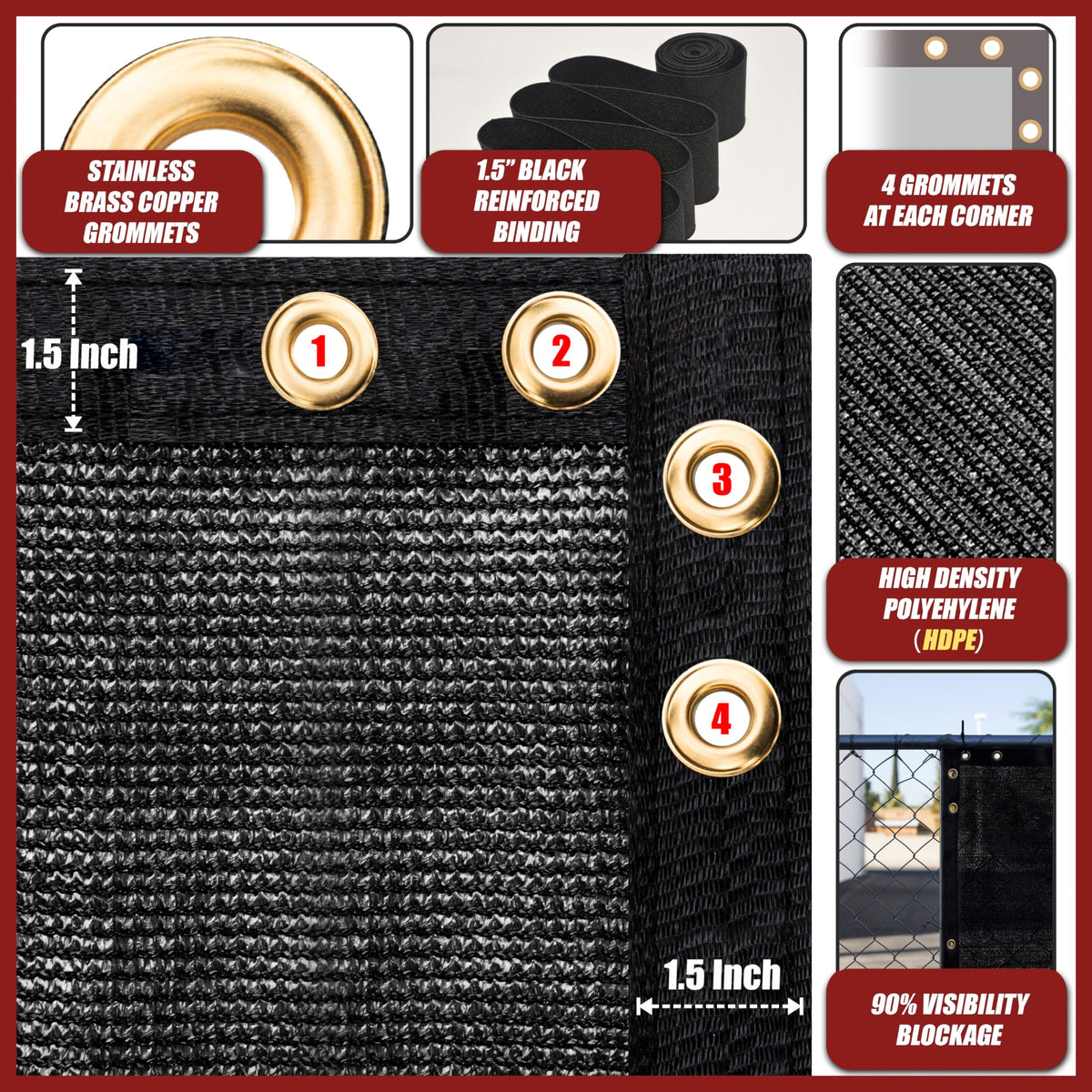 Amgo cable zip ties included simplify installation and secure the screen against gusty conditions.