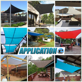 Amgo shade sail 8x10 beige easy setup attaches to trees, fences, or poles.