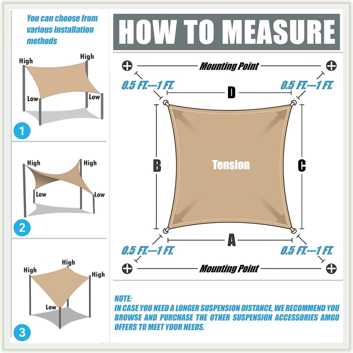 Amgo shade sail 8x10 beige stitching detail shows durability.