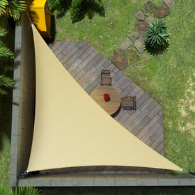 Amgo beige right triangle shade sail over patio with UV protection