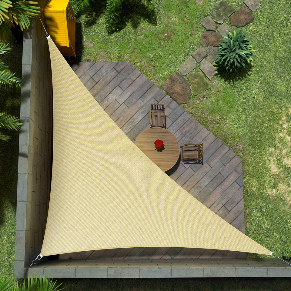 Amgo beige right triangle shade sail over patio with UV protection