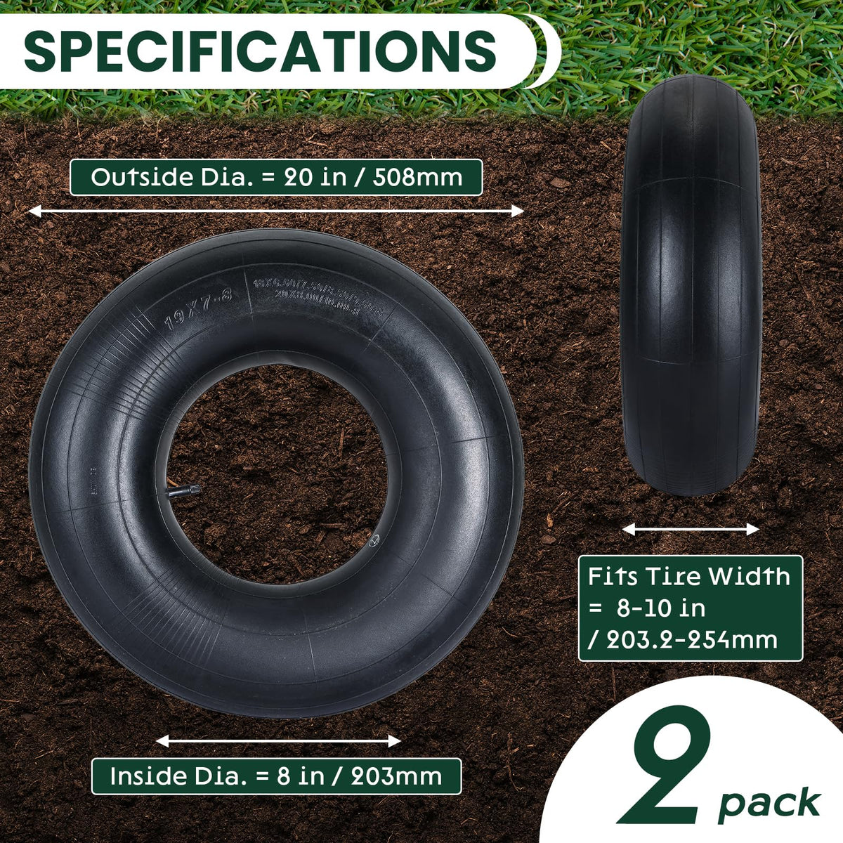 AMGSH 20x8-50-8 inner tube close-up highlighting quick inflation capability