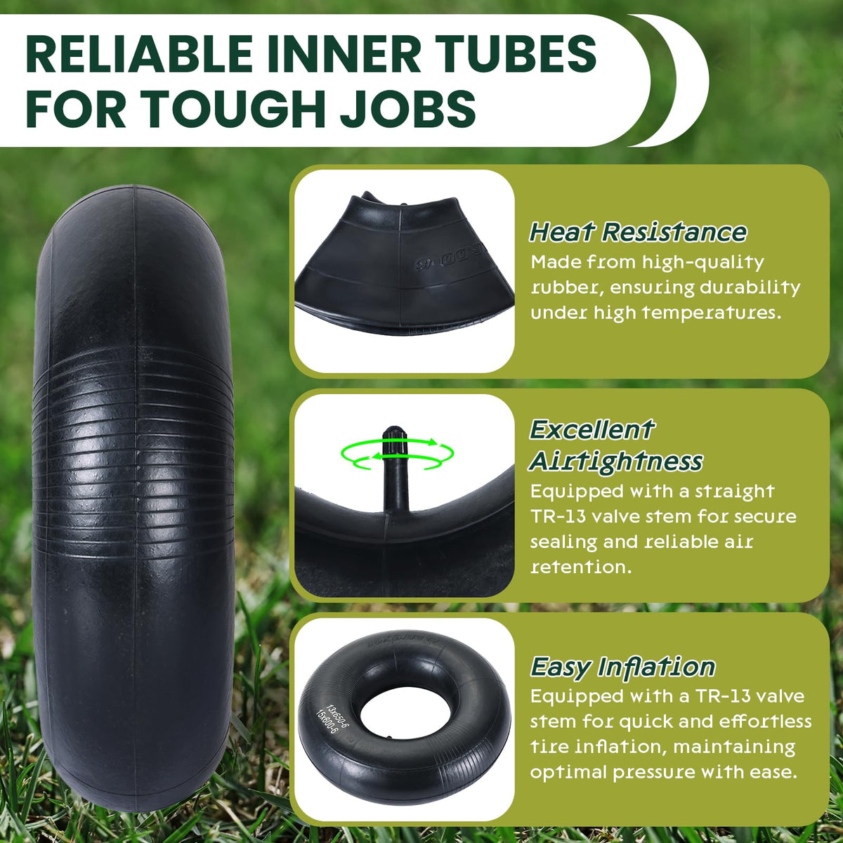 AMGSH heavy-duty rubber inner tube shown for durability on rugged surfaces.