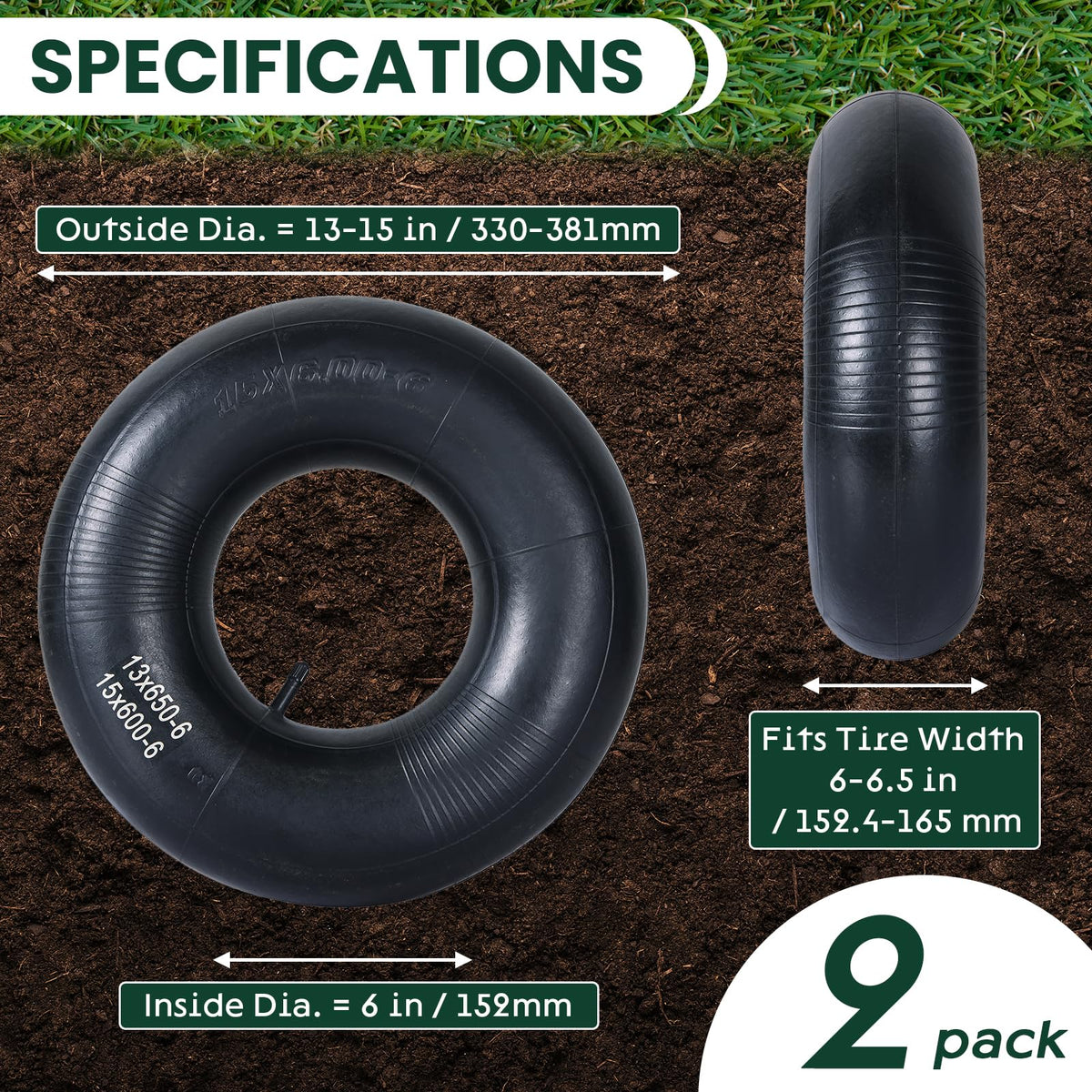 AMGSH two-pack inner tubes ready for quick tire replacement on garden equipment.