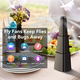 AMIAEDU Fly Fan with holographic blades disrupts flies.