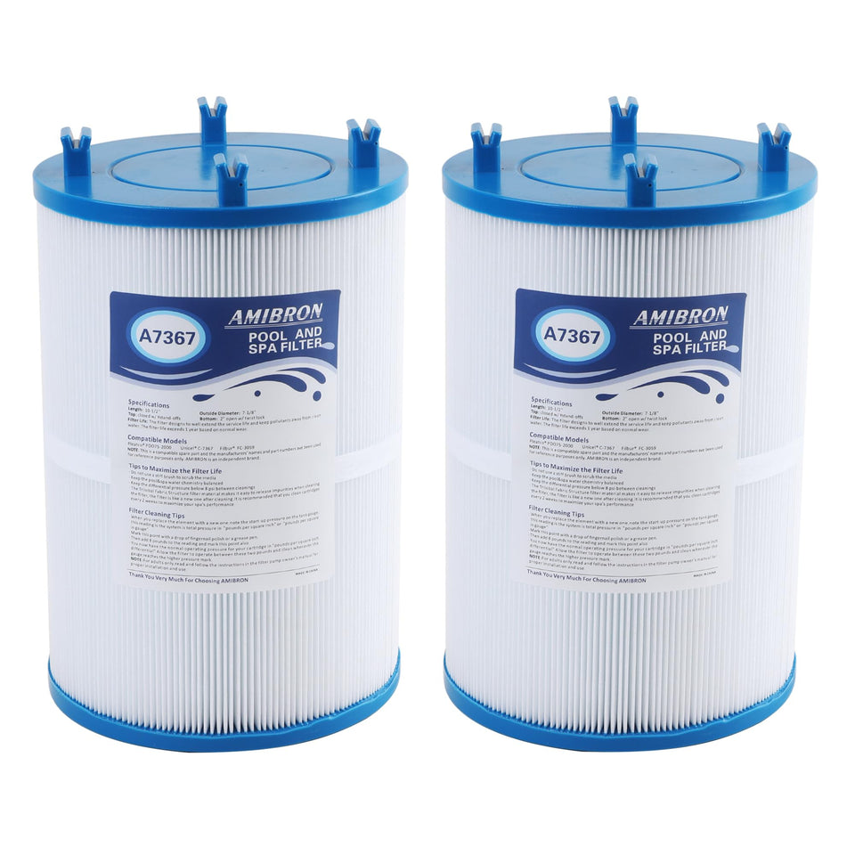 AmiBron C-7367 spa filter front view, Dimension One compatible, promotes clear water.
