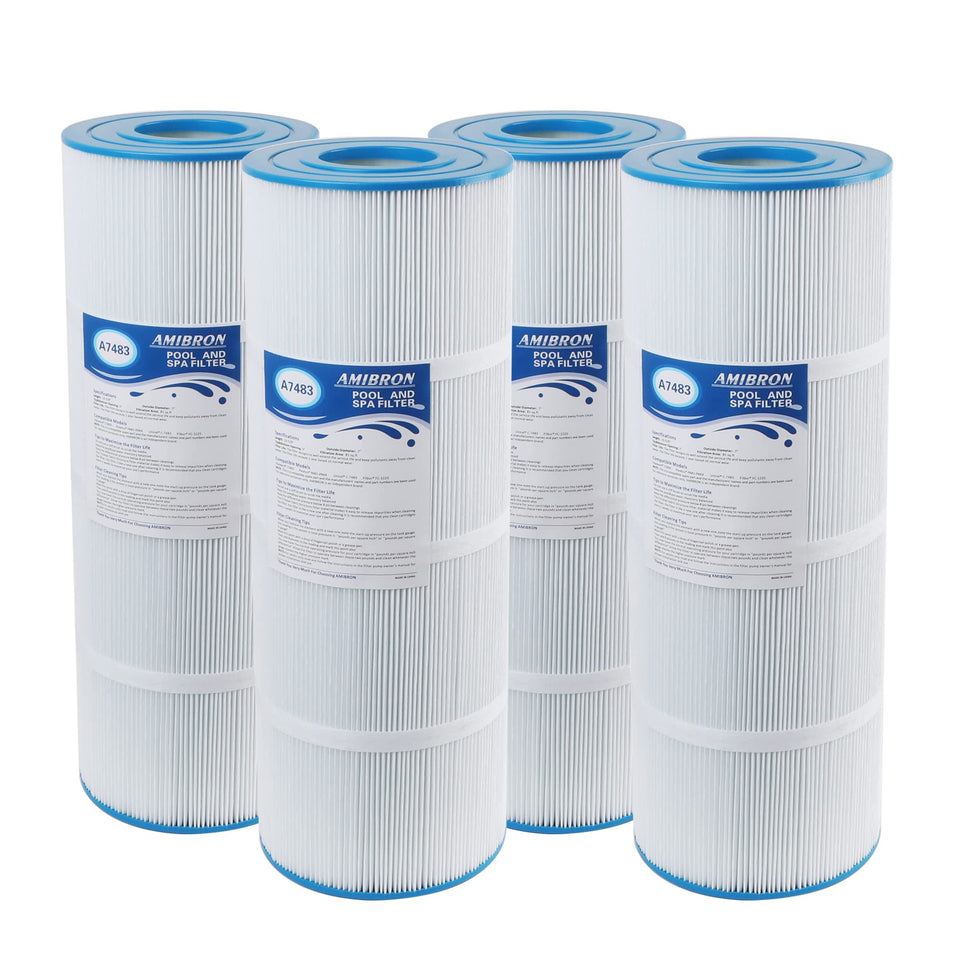 AmiBron C-7483 filter cartridge close-up showing pleated filtration for clear water