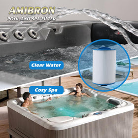 AmiBron PMAX50 spa filter label with spec info