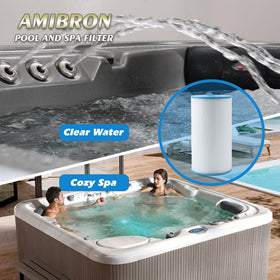AmiBron PWK30 filter NSF-certified badge image underlines safe materials for family spa use.