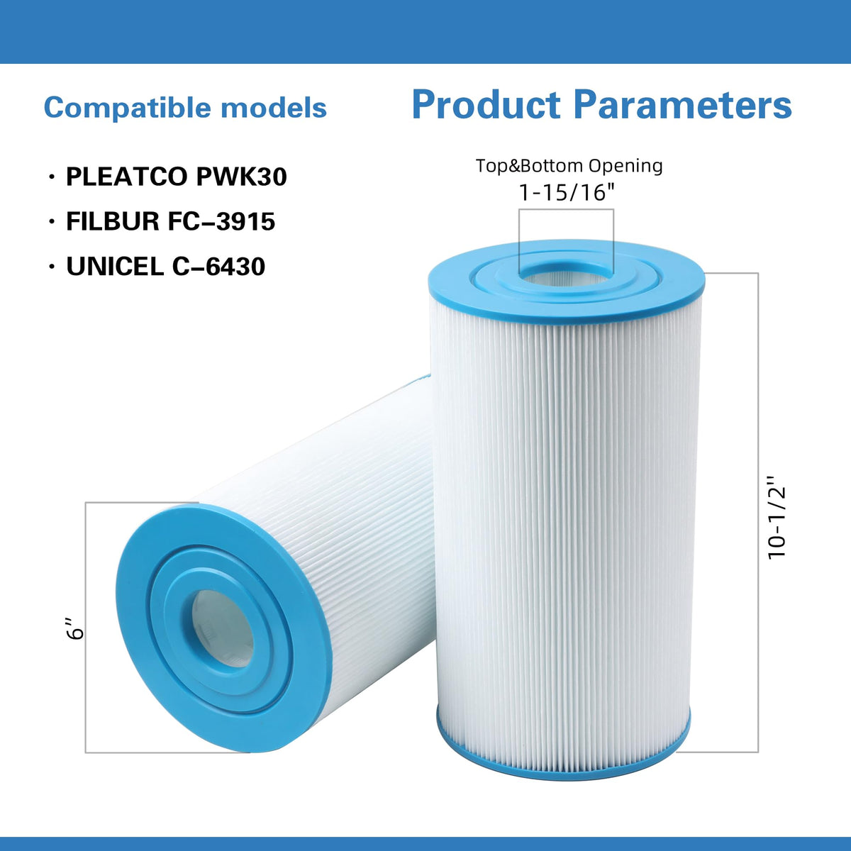AmiBron PWK30 filter side view demonstrates slim profile for fitting in tight spa housings.