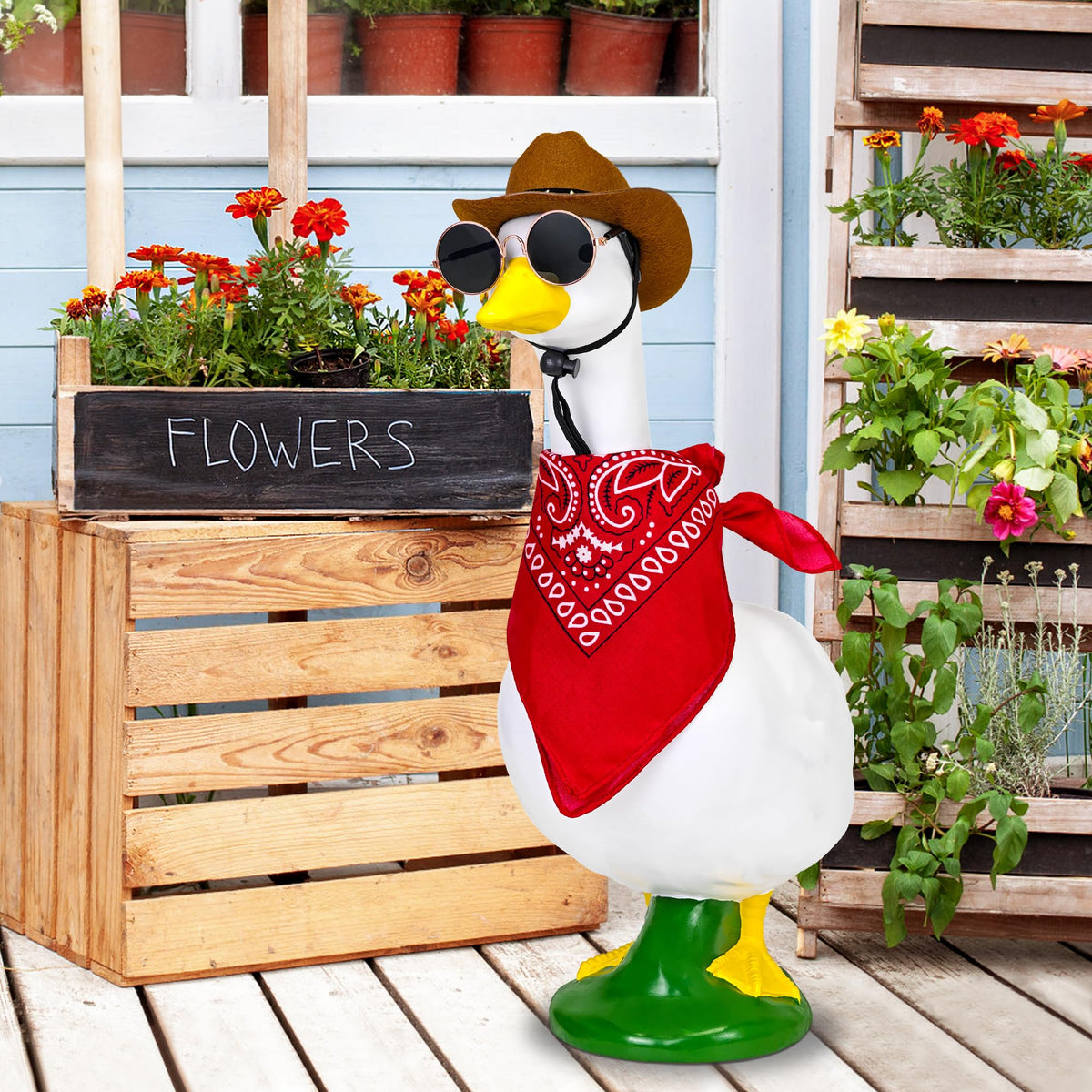 Amlisia goose outfit set fits 17–23 inch lawn geese for easy styling.