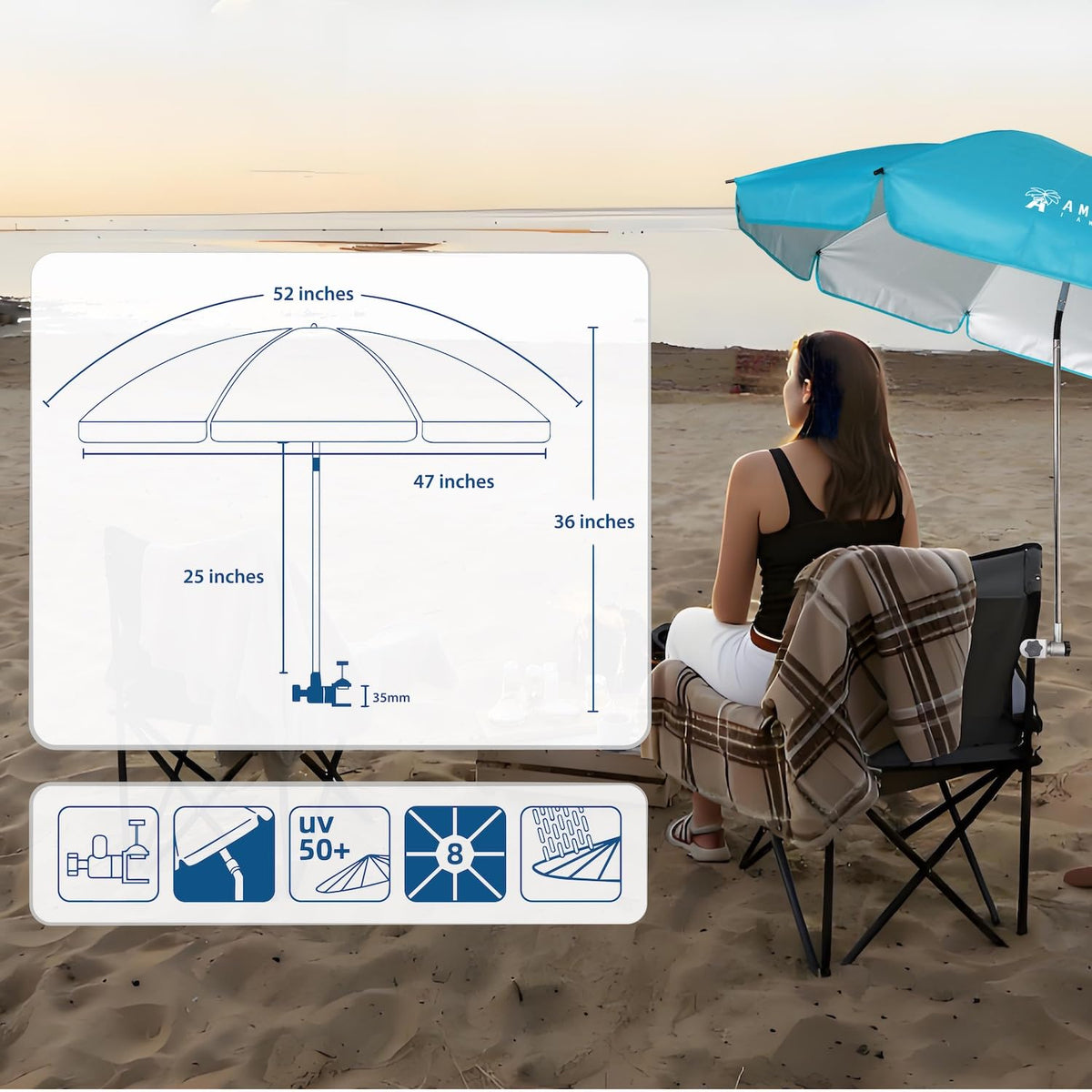 AMMSUN large canopy provides broad sun coverage at the beach.